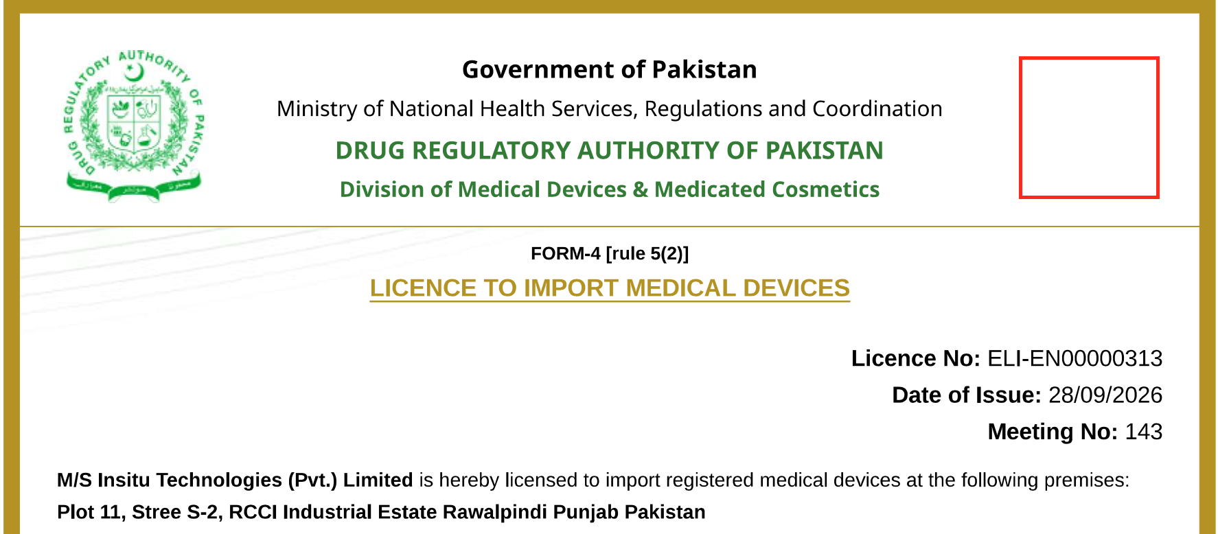InSitu Technologies Receives DRAP License to Import Medical Devices